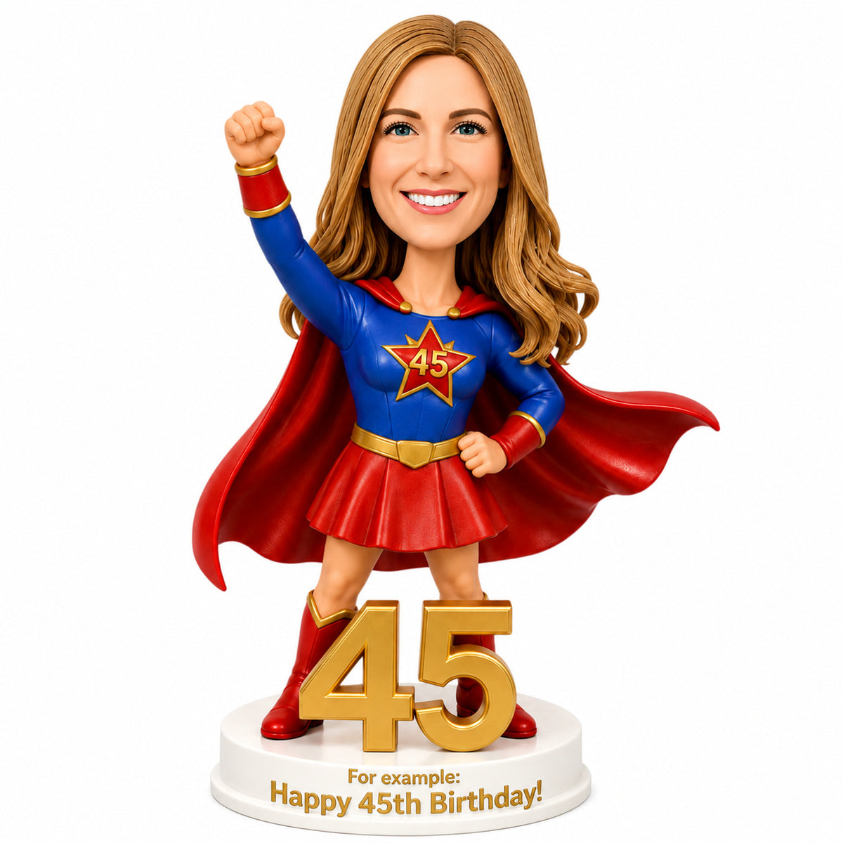 Custom 45th Birthday Superhero Bobblehead for Her – Customizable Any Outfit & Pose