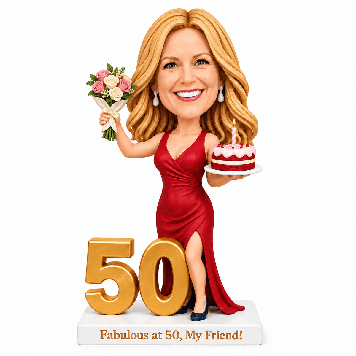 Custom 50th Birthday Bobblehead for Her – Customizable Any Outfit & Pose