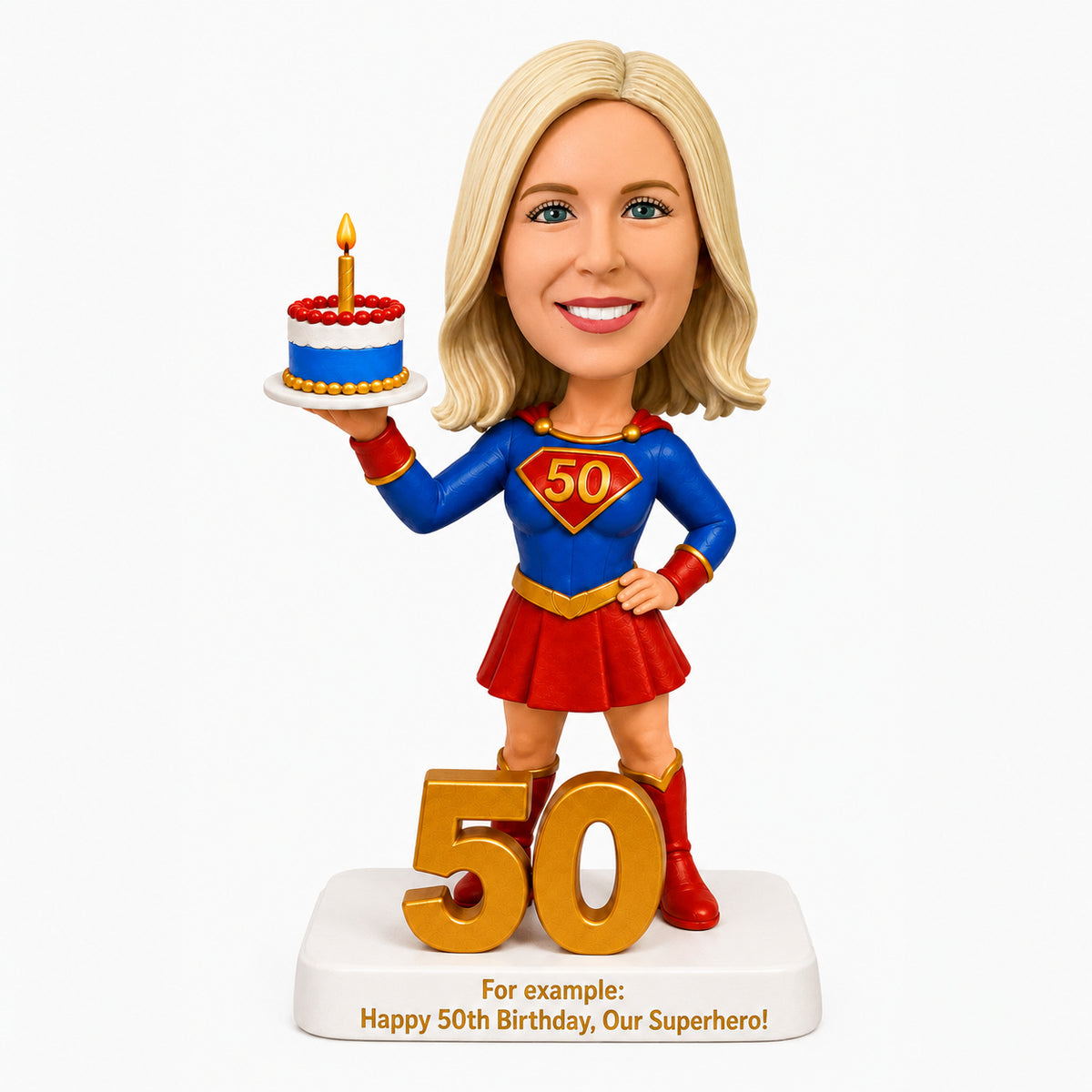 Custom 50th Birthday Superhero Bobblehead for Her – Customizable Any Outfit & Pose