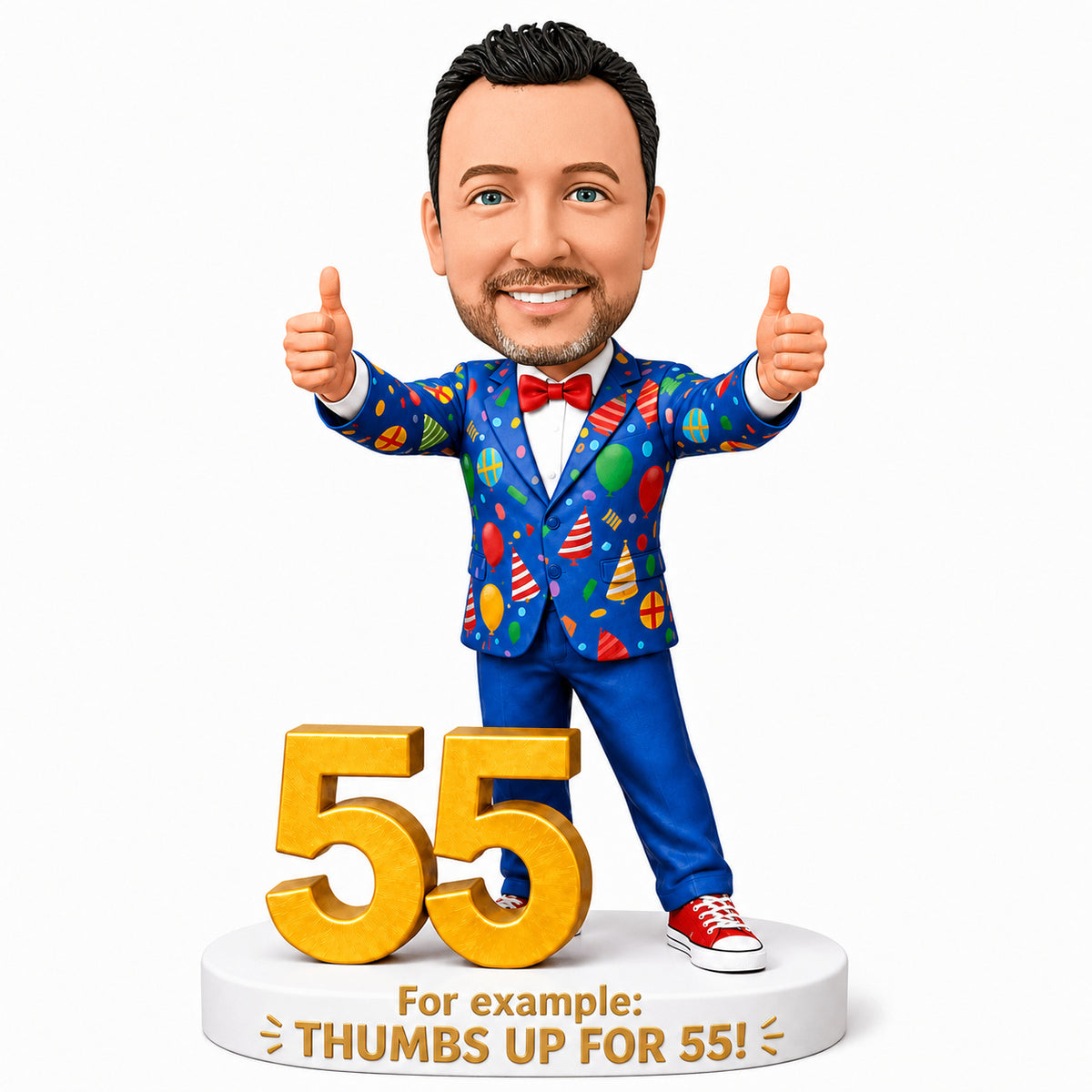 Custom 55th Birthday Bobblehead for Men Giving Two Thumbs Up –—— Customizable Any Outfit & Pose