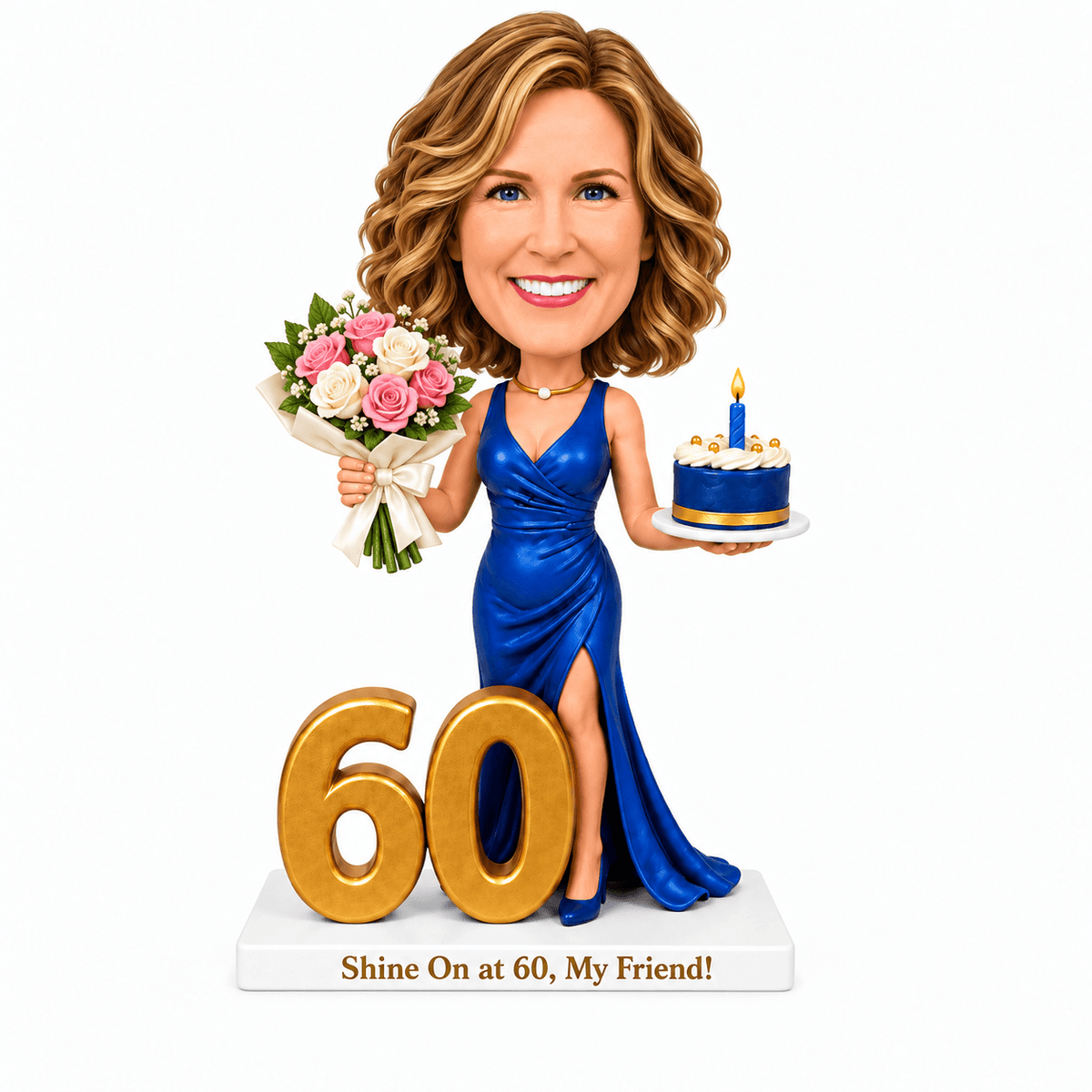 Custom 60th Birthday Bobblehead for Her –- Customizable Any Outfit & Pose