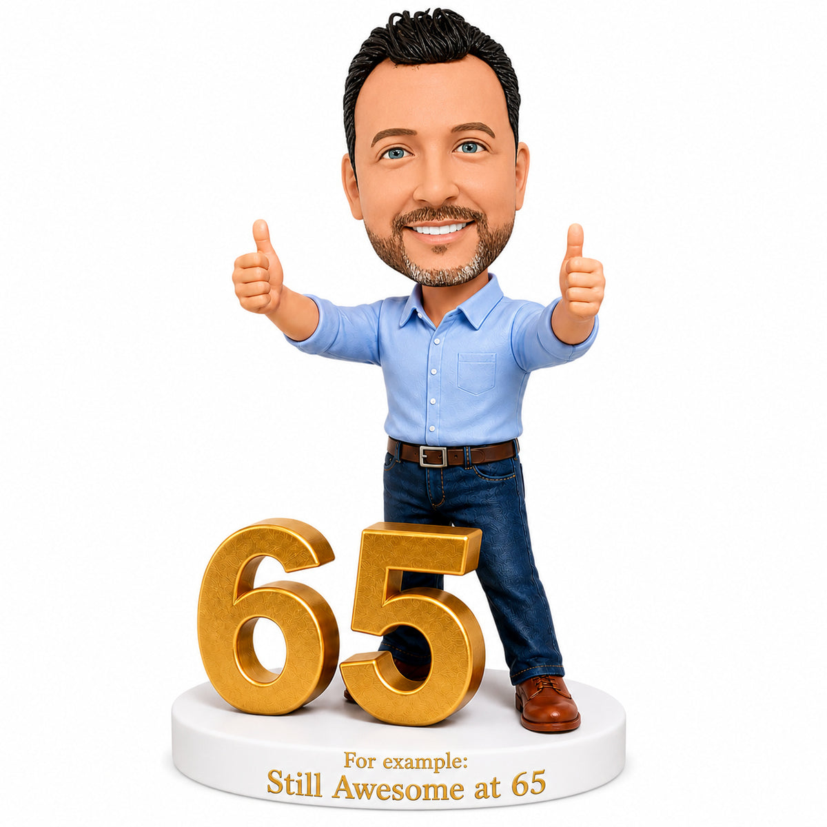 Custom 65th Birthday Bobblehead for Men Giving Two Thumbs Up –—— Customize Any Outfit & Pose