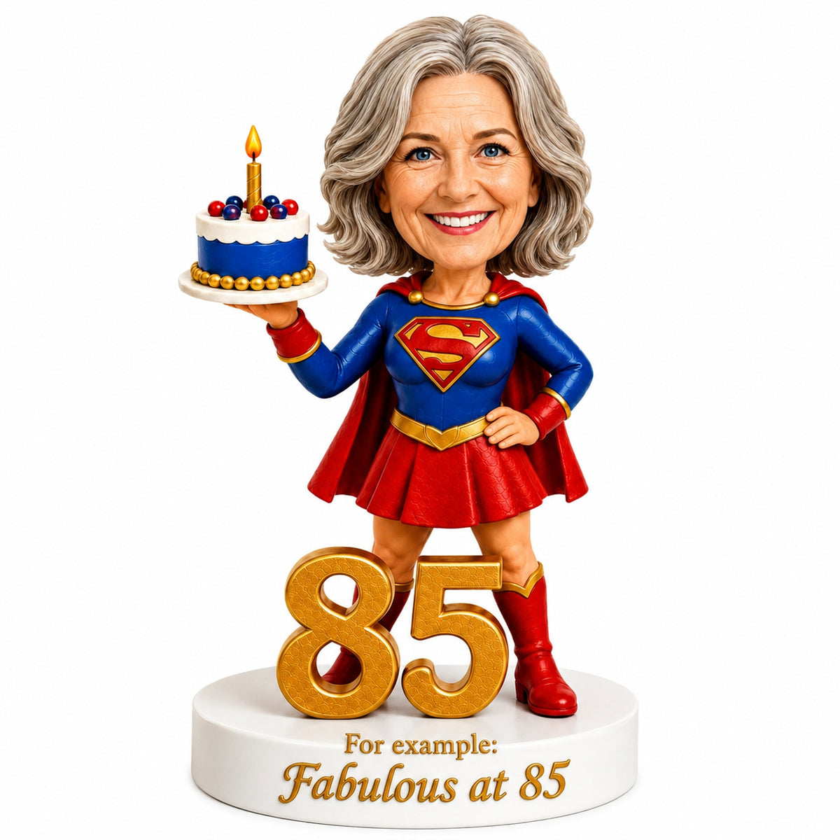 Custom 85th Birthday Superhero Bobblehead for Her – Customizable Any Outfit & Pose