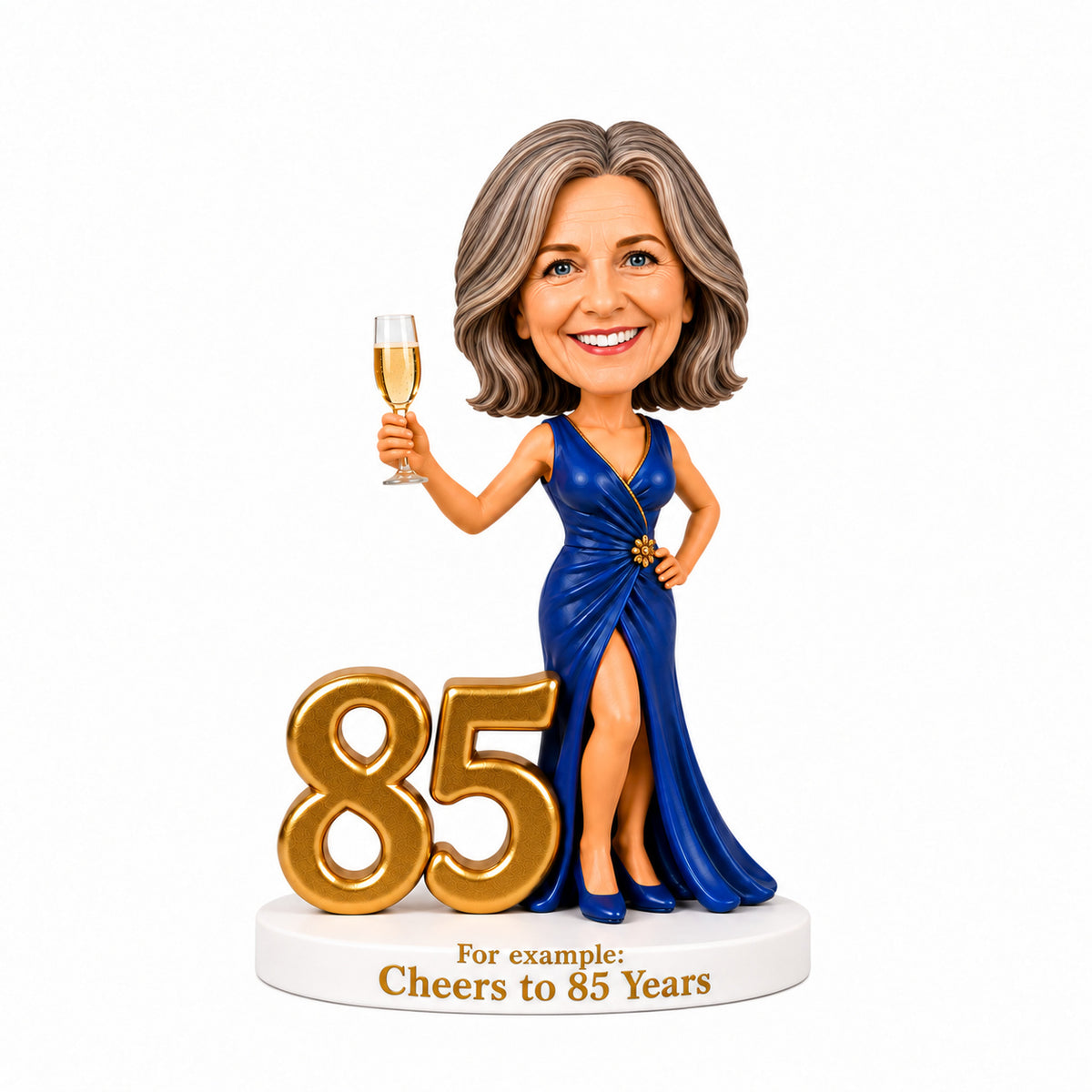 Cheers to 85 – Custom 85th Birthday Bobblehead for Her – Customizable Any Outfit & Pose