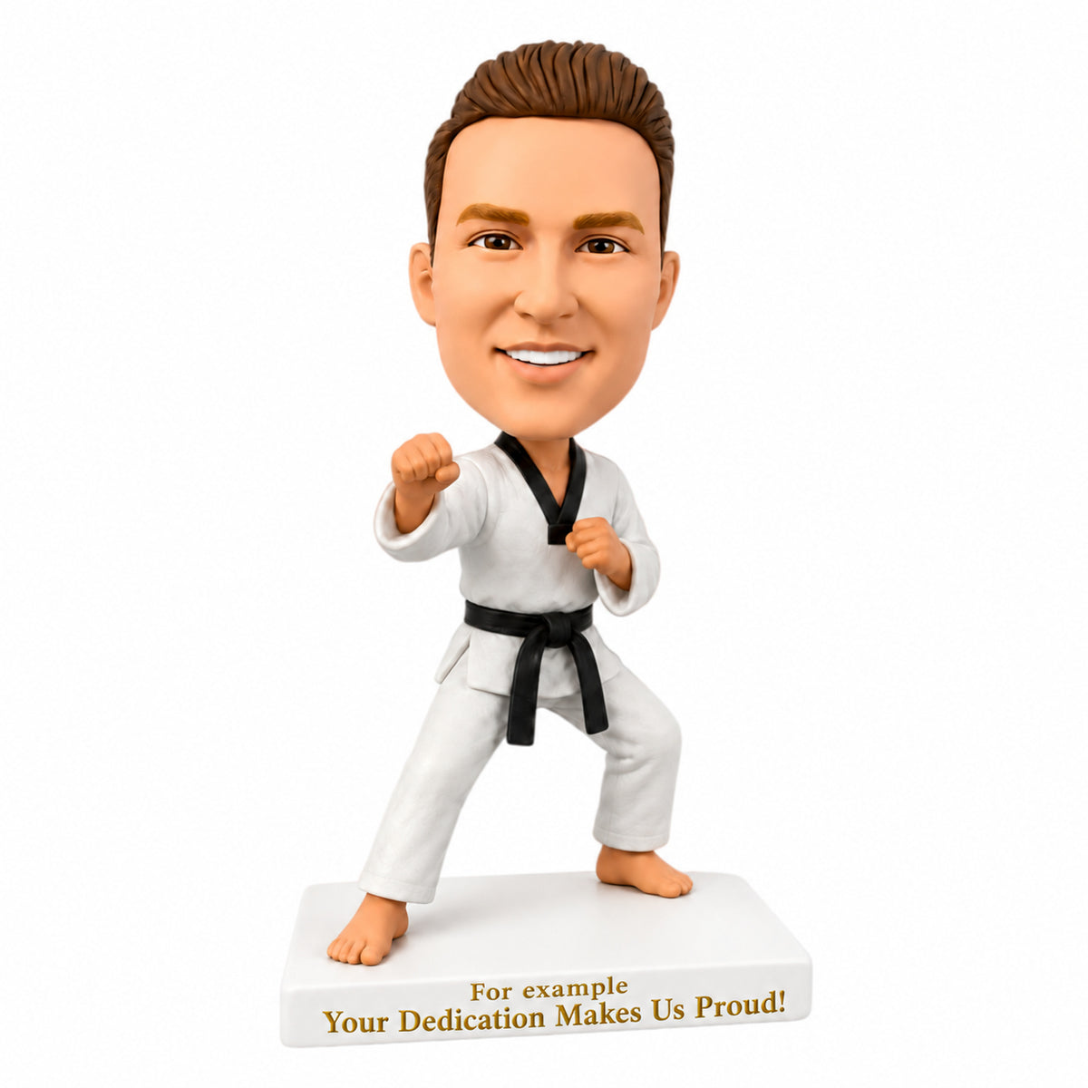 Custom Taekwondo Practitioner Bobbleheads –- Customizable Uniform & Pose