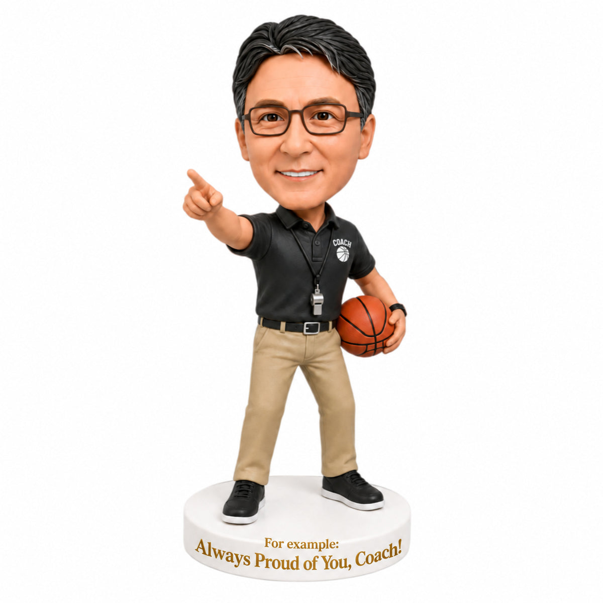 Custom Basketball Coach Bobbleheads – Customizable Outfit & Pose