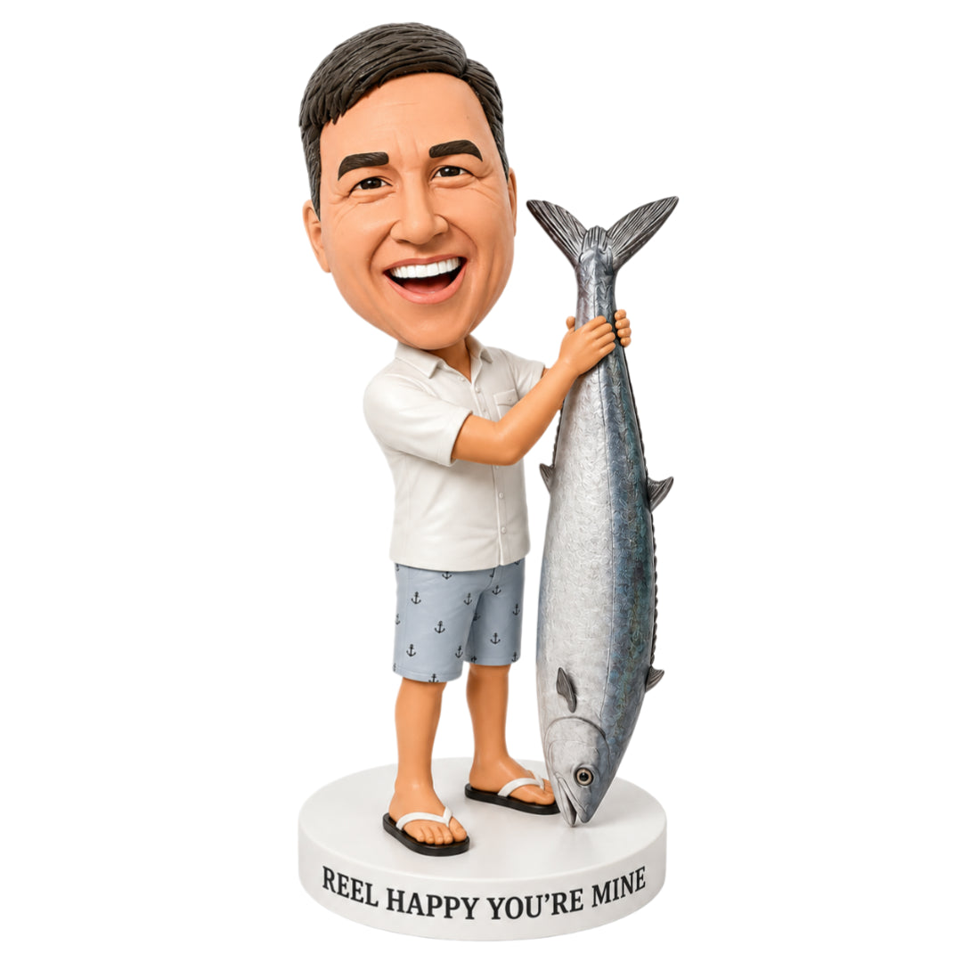 Custom Fisherman Bobblehead –- Customizable Outfit & Fish Species