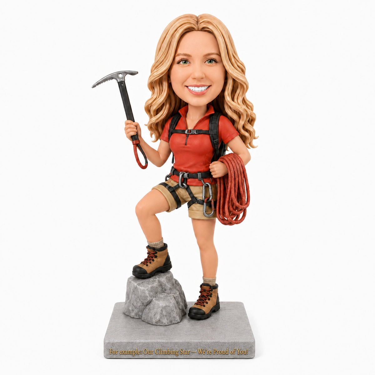 Custom Female Rock Climber Bobbleheads – Customizable Outfit & Pose