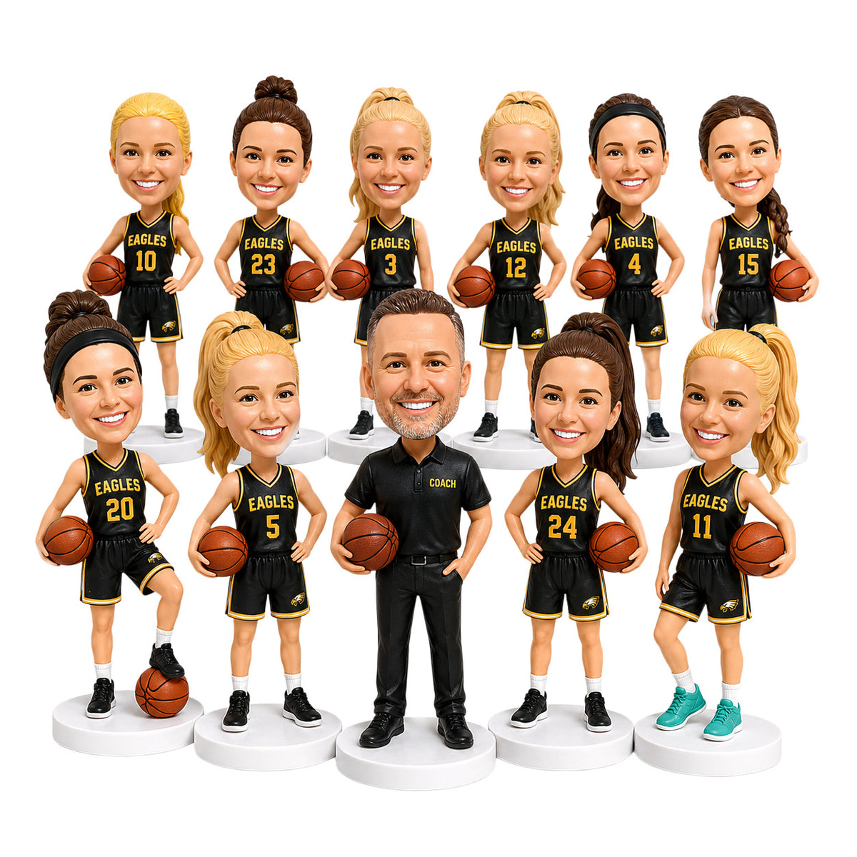 Custom Basketball Team Bobbleheads –-- Customizable Uniforms & Poses