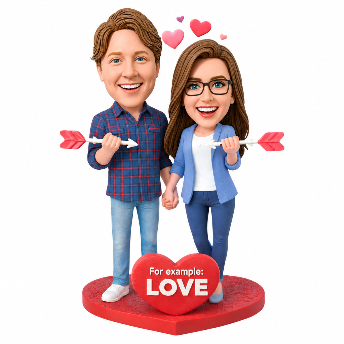 Custom Couple Bobbleheads – Holding Cupid’s Arrow | Customizable Any Outfit & Pose