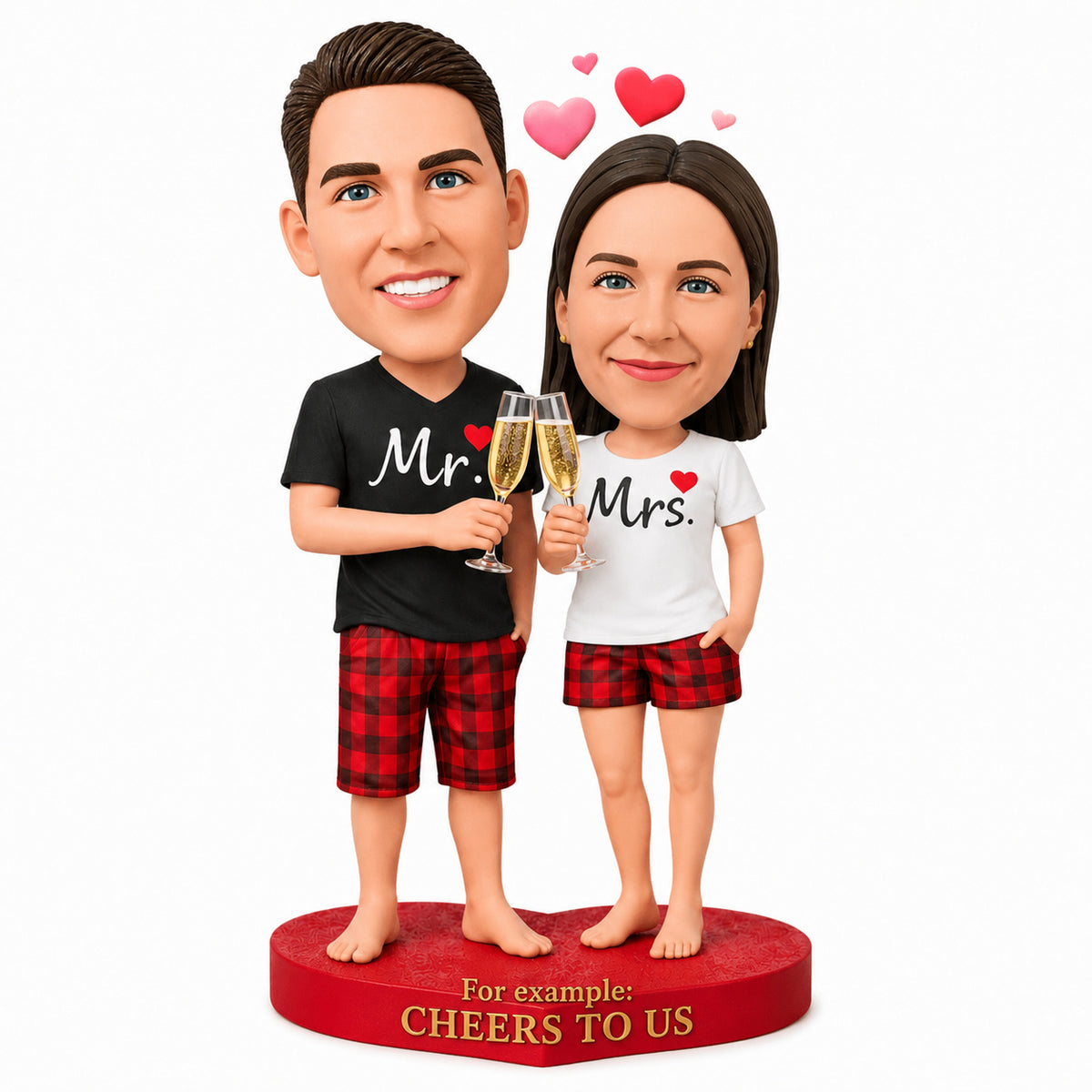 Custom Couple Bobbleheads – Matching Mr. & Mrs. Pajamas | Customizable Any Outfit & Pose