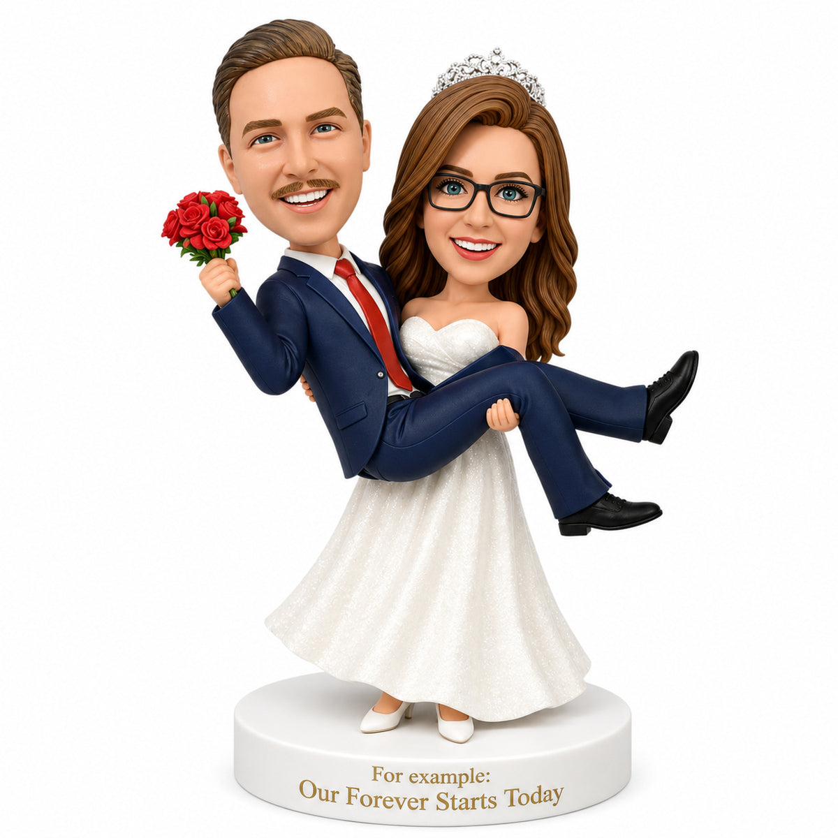 Custom Couple Bobbleheads – Bride Carrying Groom | Customizable Any Outfit & Pose