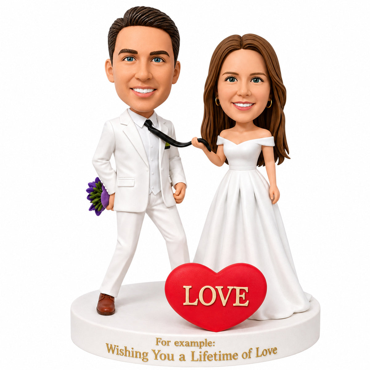 Custom Bride & Groom Bobblehead Wedding Gift – Bride Pulling Groom’s Tie | Customizable Any Outfit & Pose