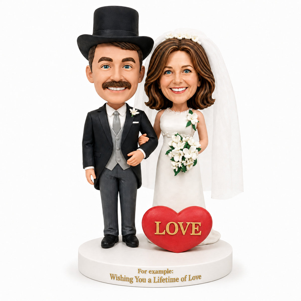 Custom Bride & Groom Bobblehead Wedding Gift – Top Hat Groom | Customizable Any Outfit & Pose