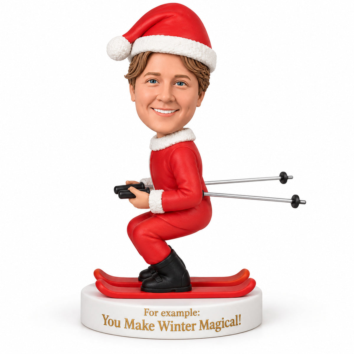 Custom Skiing Santa Claus Bobbleheads – Customizable Outfit & Pose