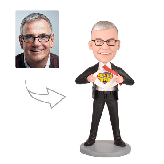 Personalized Custom Bobblehead -Super Dad in a Suit With Engraved Text