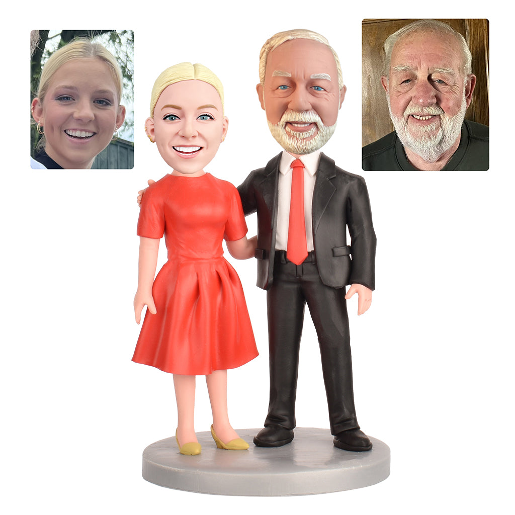 Dad and Daughter Custom Bobblehead With Engraved Text