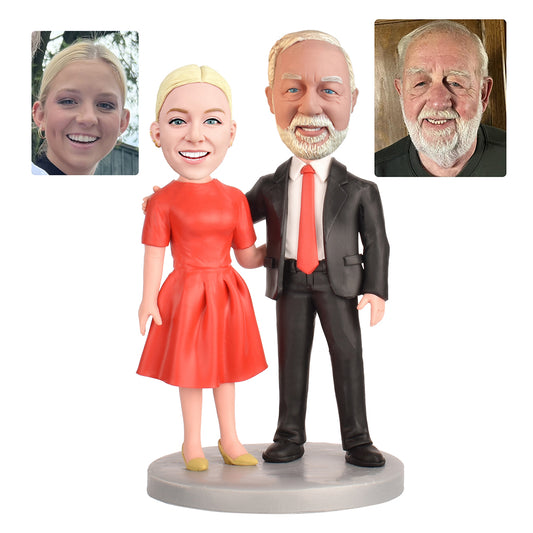 Dad and Daughter Custom Bobblehead With Engraved Text