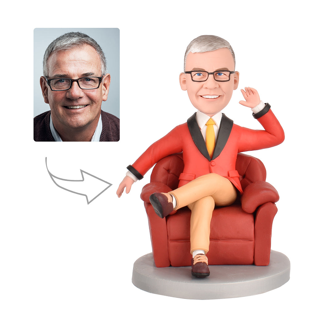 Dad Sitting on Sofa Custom Bobblehead With Engraved Text