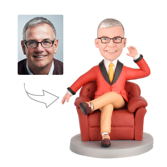 Dad Sitting on Sofa Custom Bobblehead With Engraved Text