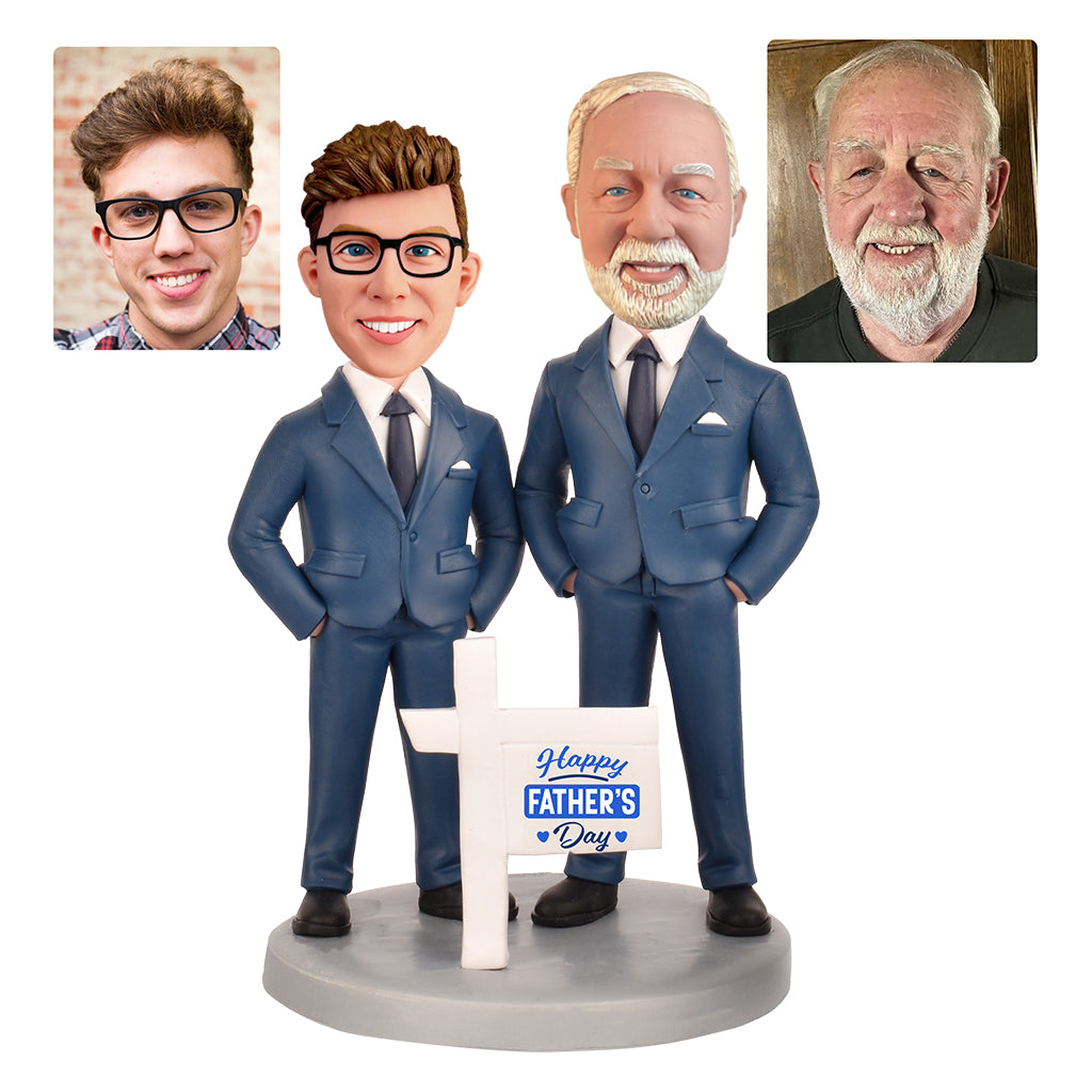 Father's Day Gift Dad and Son Custom Bobblehead - With Engraved Text