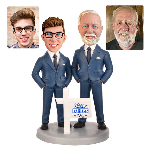 Father's Day Gift Dad and Son Custom Bobblehead - With Engraved Text