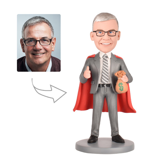 Super Dad Carries the Money Custom Bobblehead -With Engraved Text