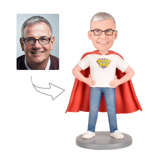 Father's Day Gift Super Dad  Custom Bobblehead  With Engraved Text
