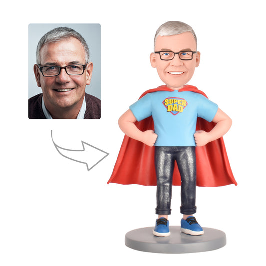 Father's Day Gift Super Dad in a Red Cape Custom Bobblehead -  With Engraved Text