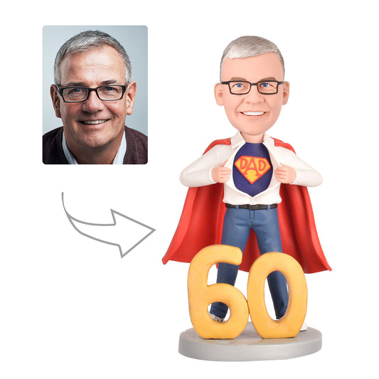 60th Birthday Gift for Dad Personalized Bobbleheads - Super Dad
