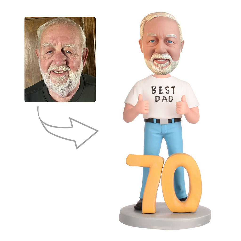 70th Birthday Gift for Dad Personalized Bobbleheads - Best Dad