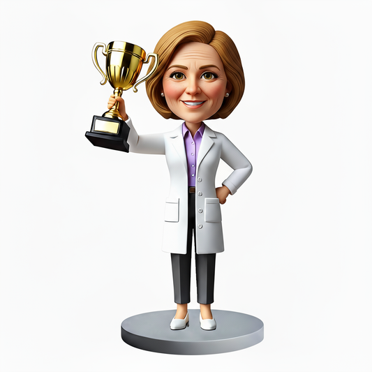 Female Doctor Holding Trophy Personalized Bobbleheads – Customizable Outfit & Pose