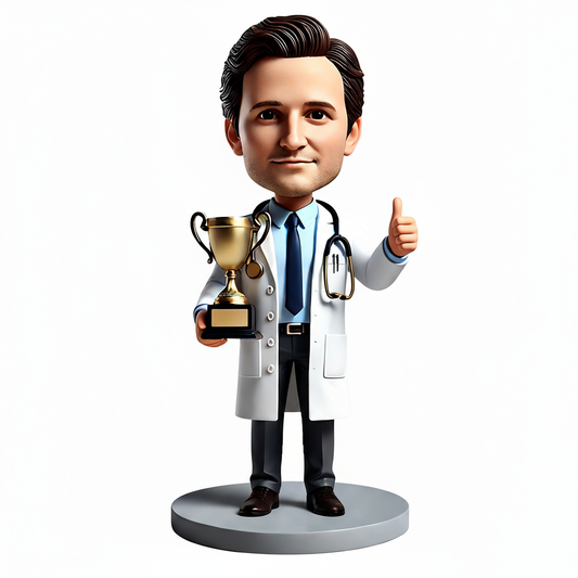 The Retired Doctor Holds the Trophy - Personalized Doctor Bobbleheads – Customizable Outfit & Pose