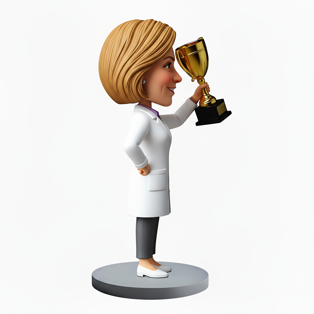 Female Doctor Holding Trophy Personalized Bobbleheads – Customizable Outfit & Pose