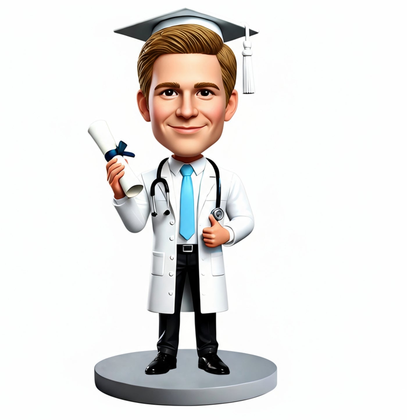 Male Medical School Graduate Holding Diploma Custom Bobbleheads - Customizable Pose & Outfit