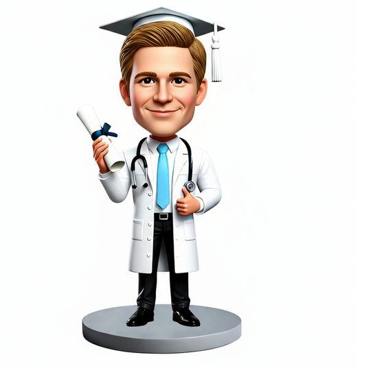 Male Medical School Graduate Holding Diploma Custom Bobbleheads - Customizable Pose & Outfit