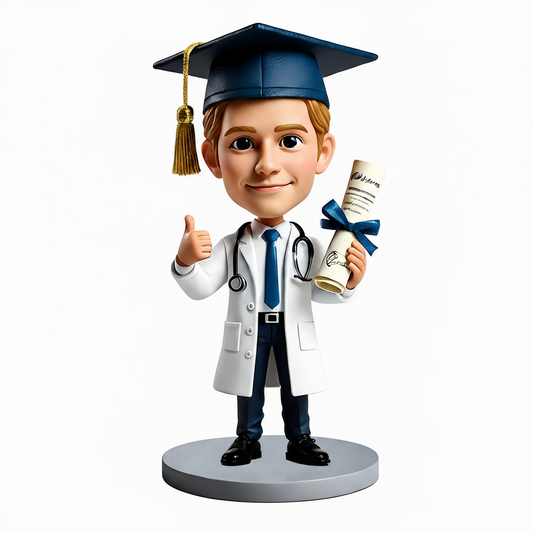 Medical School Graduate Holding Diploma Custom Bobbleheads - Customizable Pose & Outfit