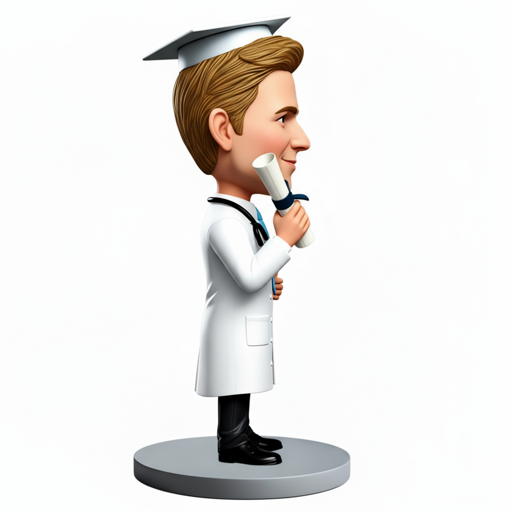 Male Medical School Graduate Holding Diploma Custom Bobbleheads - Customizable Pose & Outfit