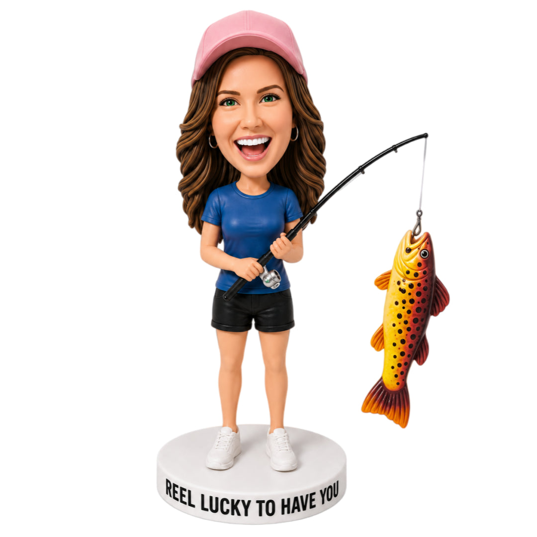 Custom Female Angler Bobbleheads – Customizable Outfit & Fish Species