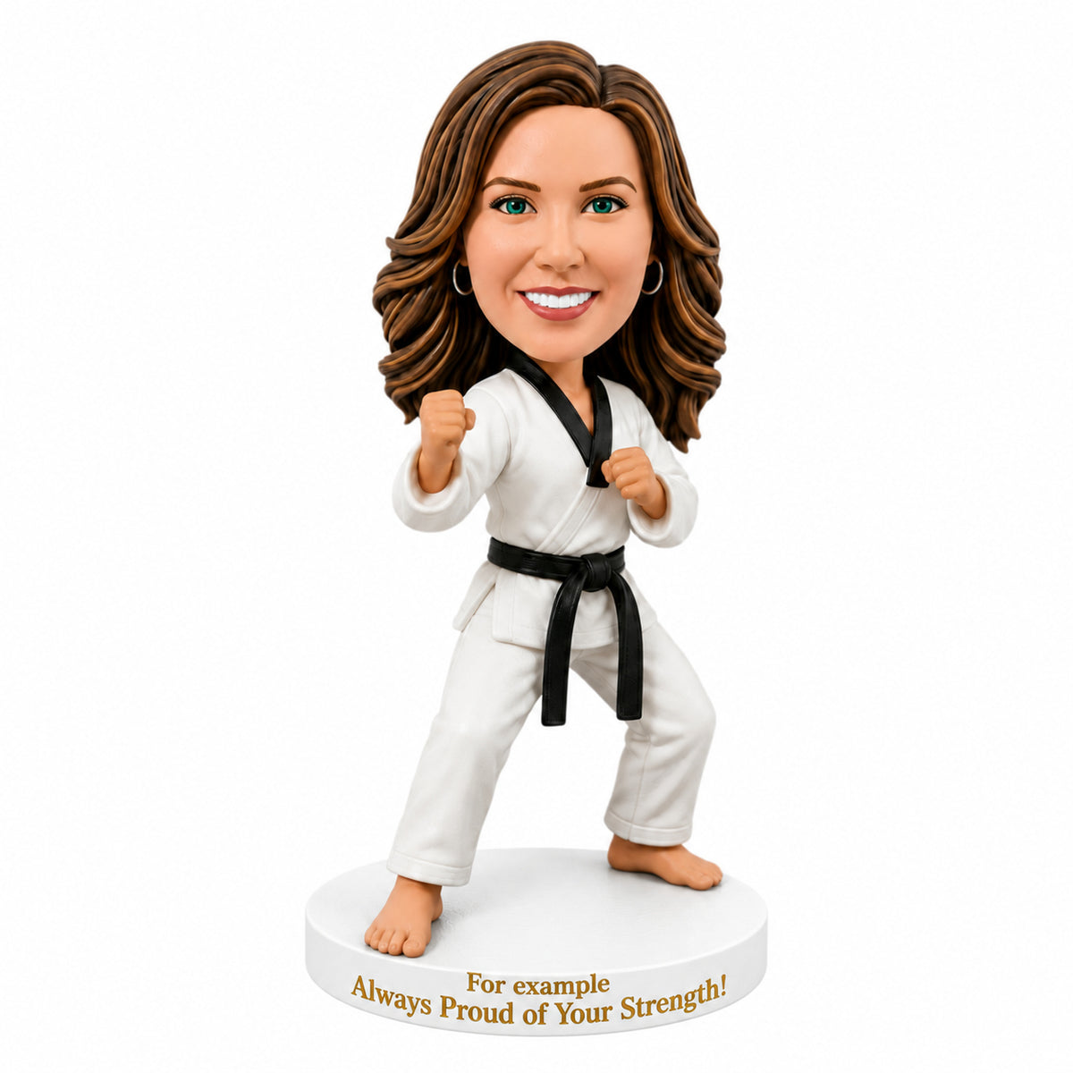 Custom Female Taekwondo Practitioner Bobbleheads – Customizable Uniform & Pose