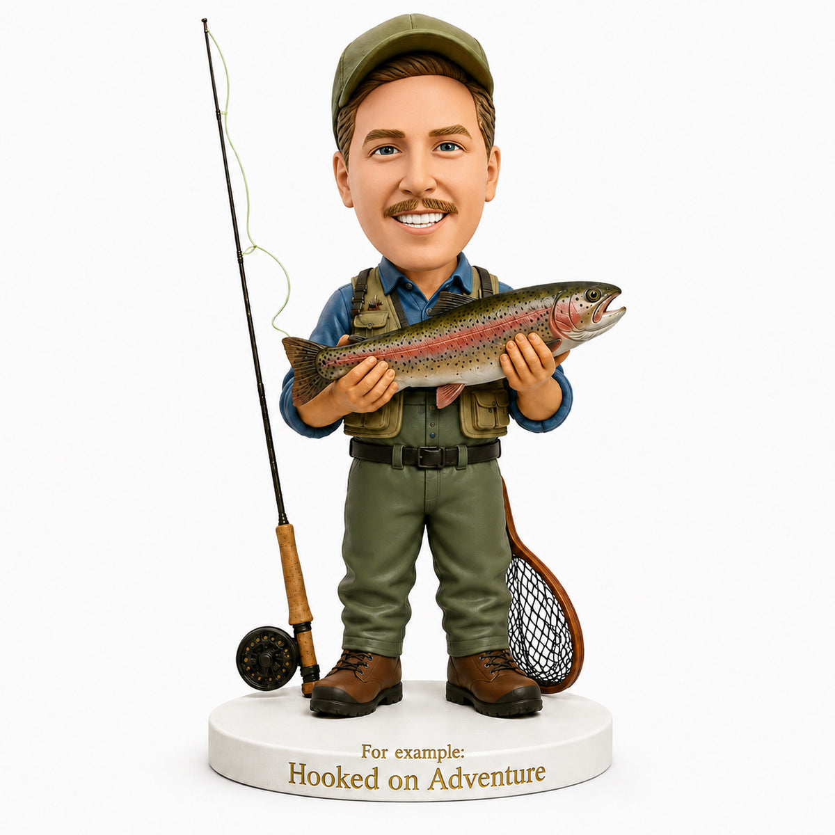 Custom Fly Fishermen Bobbleheads – Customizable Outfit & Fish Species