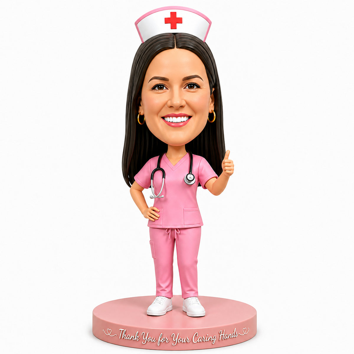 Custom Nurse Bobblehead in a Pink Uniform – Customizable Medical Attire & Pose
