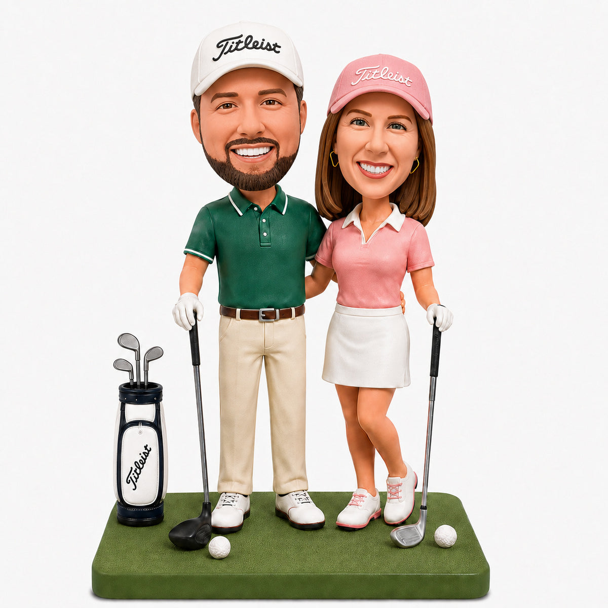 Custom Golf Couple Bobbleheads – Customizable Outfit & Pose