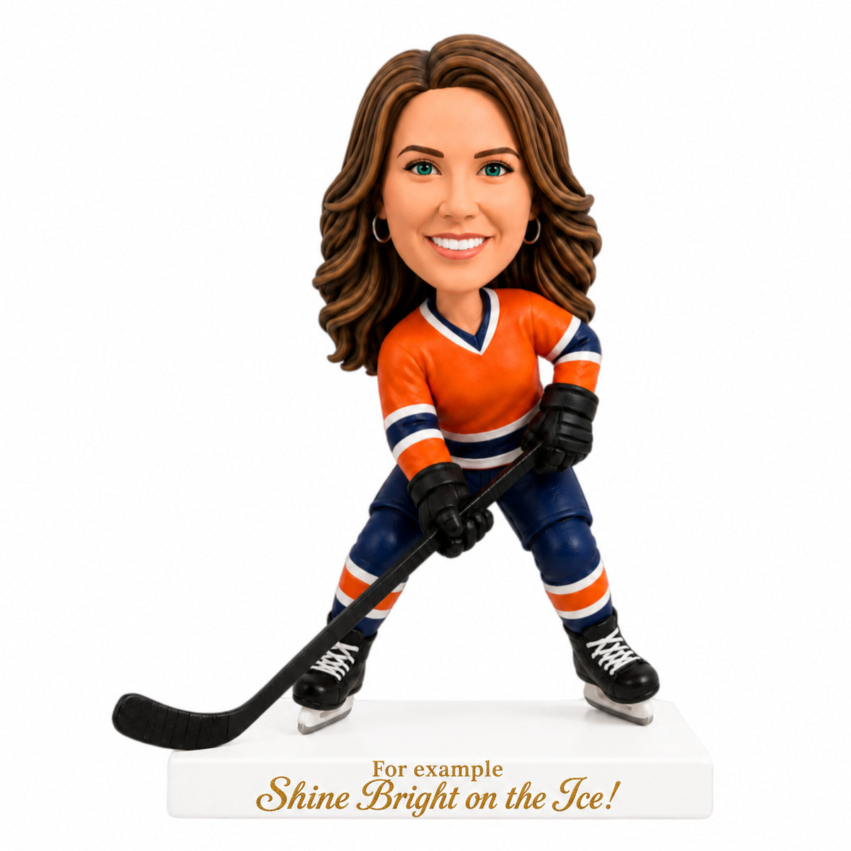 Custom Female Ice Hockey Player Bobbleheads –- Customizable Hockey Uniform & Pose
