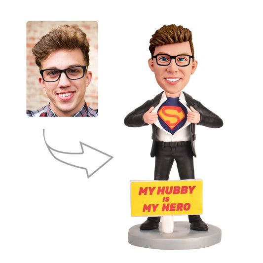 Custom Bobblehead - My Hubby is My Hero With Engraved Text