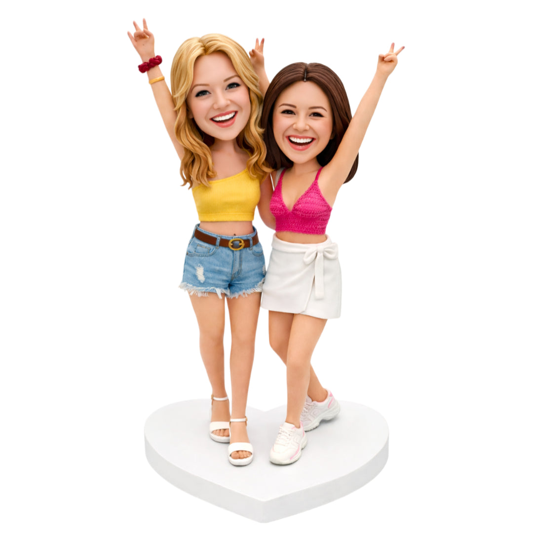 Lesbian Wedding Gifts – Custom Lesbian Couple Bobbleheads in Celebration Pose | Customize Any Outfit & Pose
