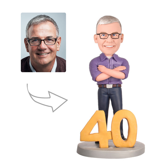 40th Birthday Gift for Men - Personalized Bobblehead - The Man with His Arms Crossed