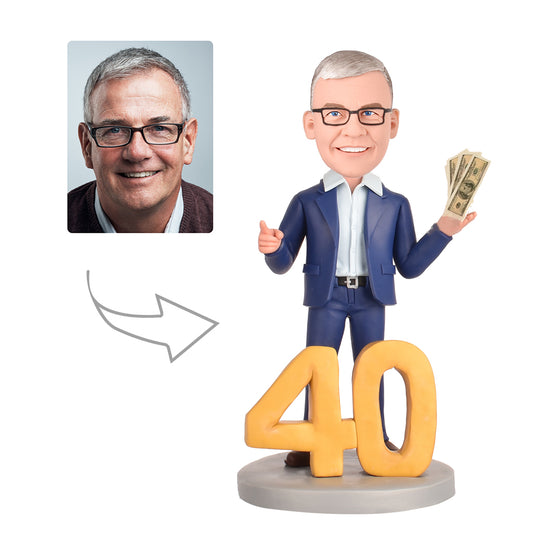 40th Birthday Gift for Men -Personalized  Bobblehead - A Man in a Casual Suit