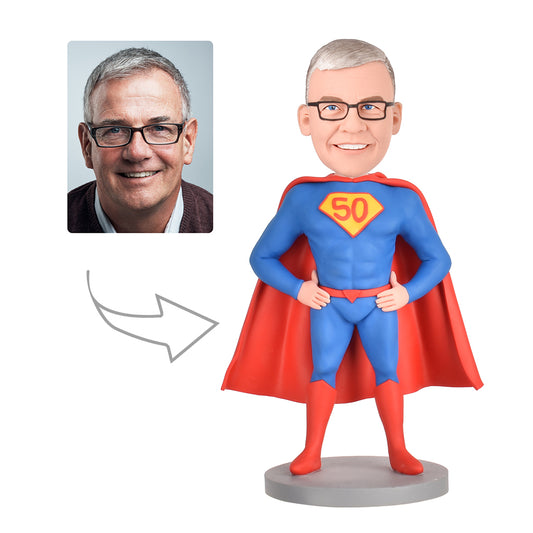 50th Birthday Gifts for Men -Personalized  Custom Bobbleheads - Super Hero