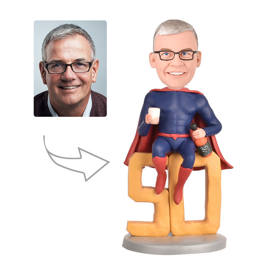 50th Birthday Gifts for Men - Custom Bobbleheads - A 50-Year-Old Superhero with a whiskey
